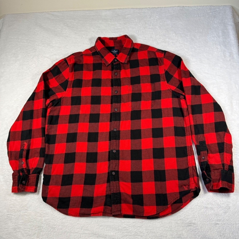 American Eagle Flannel Shirt Mens XL Red Black Buffalo‎ Plaid Classic
